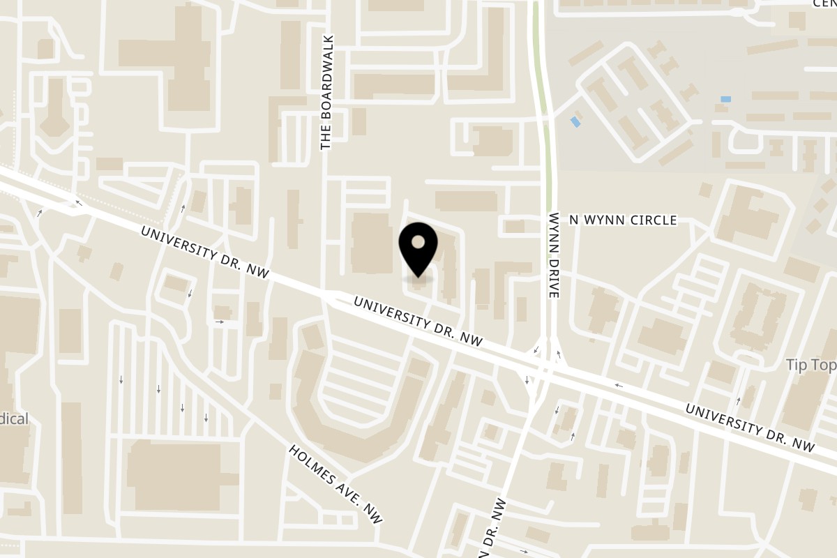 Map showing the location of VEDA INDIAN CUISINE & BAR on 4874 University Dr in Huntsville